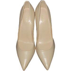 Guess Genuine Leather 3" Beige Heels with Metal Accents